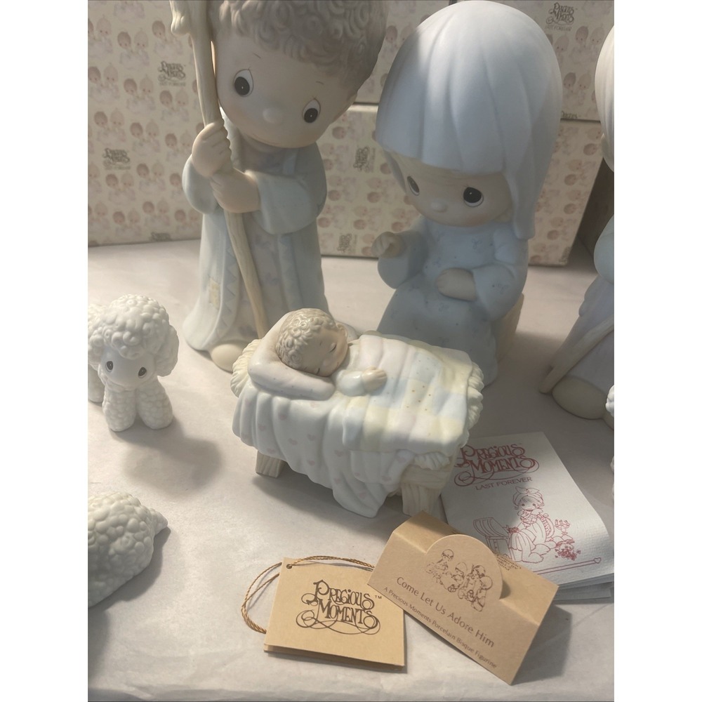Precious Moments Come Let Us Adore Him 9 pc 9"- 10" Nativity Set #104523 & Boxes - Picture 12 of 16